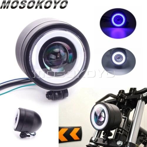 Motorcycle Hi/Lo Beam Headlight LED Angel Eye DRL Head Light Lamp For Harley Softail Touring Suzuki Honda Kawasaki Street Bike