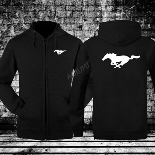 Men male Hoodies New mustang Sweatshirt zipper coats for winter solid jackets