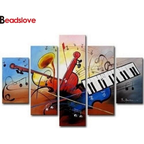 Musical instrument character 5Piece handcraft diy diamond painting pattern mosaic embroidery rhinestone wall art multi panel