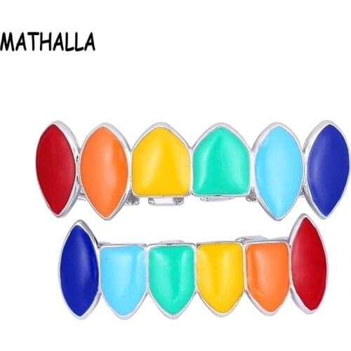 6ix9ine Rainbow Hip Hop Colorful 69 Oil Gold Dent Teeth Grillz Top and Bottom Set With Free Silicone Box Caps Packing