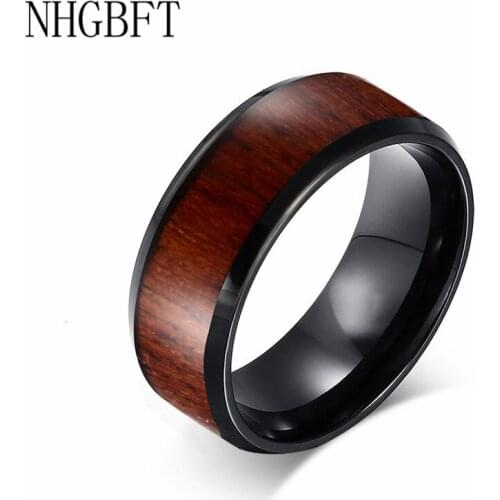 NHGBFT black color tungsten carbide rings for men wedding engagement wood design ring