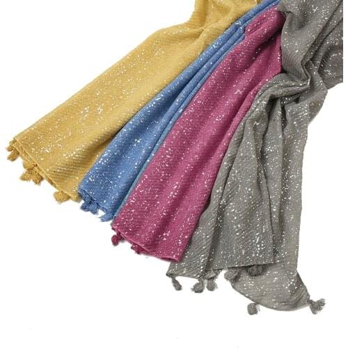 Newest Glitter Muslim Hijabs Shawls Women Pleated Crinkle Headscarf Tassels Large Size Head Wraps Solid Color Turbans 1PC Retail