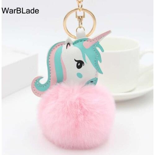Pompom Unicorn Keychain Fur Ball Horse Key chain porte clef Women Bag Car Key Ring llavero mujer chaveiros sleutelhanger trinket
