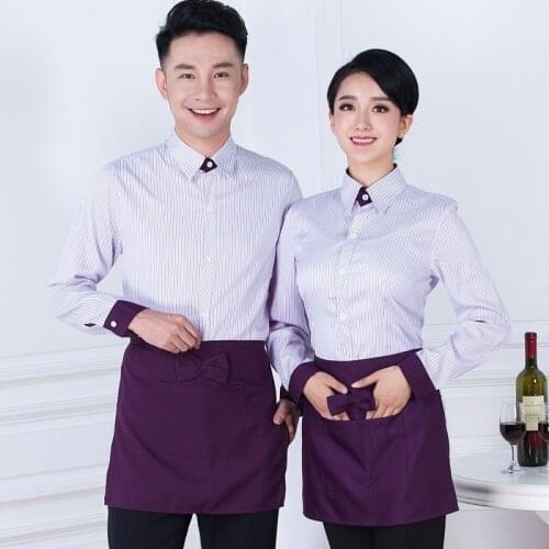 Hotel Workwear Waitress Female Restaurant Uniforms Jacket Long Sleeve Shirt Hot Pot Food and Beverage Waiter Men Overalls H2387