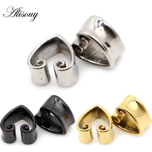 Alisouy 2pcs Stainless Steel Heart Shaped Ear Tunnel Plug Piercing Ring Expander Studs Stretchers Fashion Body Piercing Jewelry