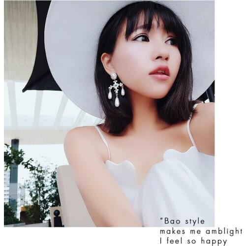 Romantic Water Drop Pearl Cross Earrings for women