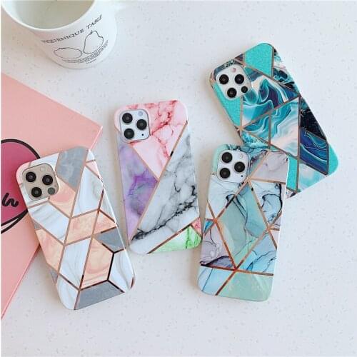 Luxurious Geometric Purple Marble Phone Case For iPhone 12 Mini 11 Pro XS MAX XR 7 8 Plus SE2020 Soft IMD Anti-Drop Back Cover