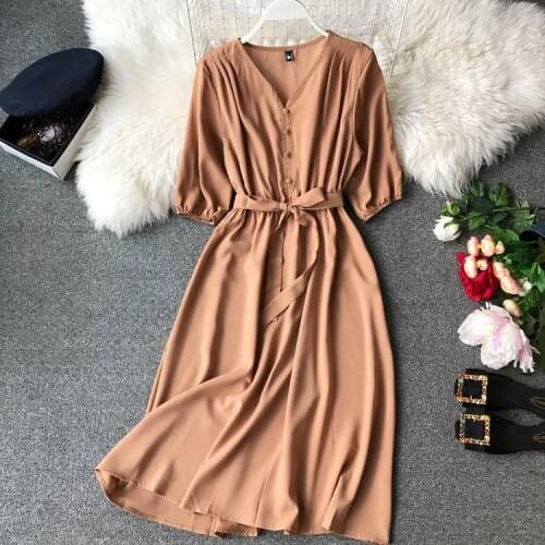 Sexy dresses for women v-neck dress solid color chiffon dresses short sleeve 2021 summer woman A-line womens dress hot