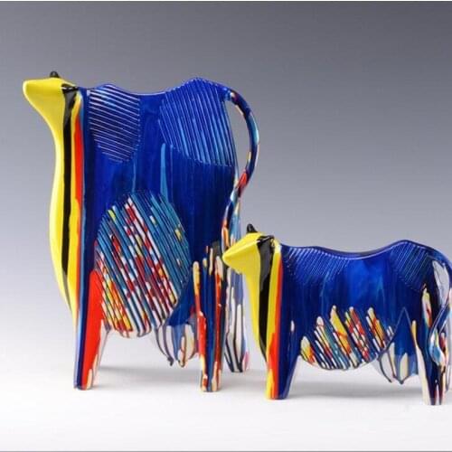 CHINESE STYLE ABSTRACTION MILK COW RESIN COLORED DRAWING STATUE CREATIVE OFFICE ENTRYWAY DESKTOP DECORATION