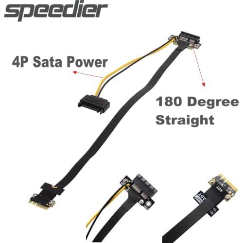 New M.2 WiFi A.E Key To PCIe 3.0 x1 Extension Cable 180 Degree Angle Riser Card Adapter With 4P Sata Key A.E To PCIe x1 Extender