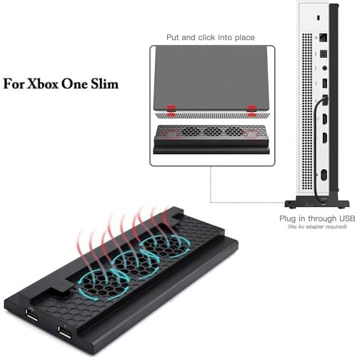 For Xbox One Slim Cooling Dock Vertical Stand Built-in 3 High Speed Fans 2-Port USB Charing Dock for XBOX ONE S