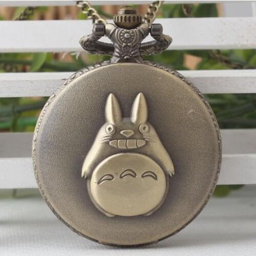 Vintage Bronze Totoro Quartz Pocket Watch Retro Men Women My Neighbor Totoro Pendant Necklace Jewelry Gifts Watch