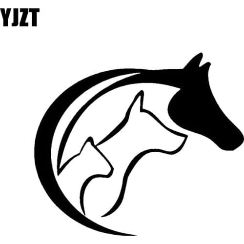 YJZT 13CM*11.4CM Funny Animal lovers HORSES DOG CAT Cartoon Personalized Car Stickers Black/Silver C2-3097