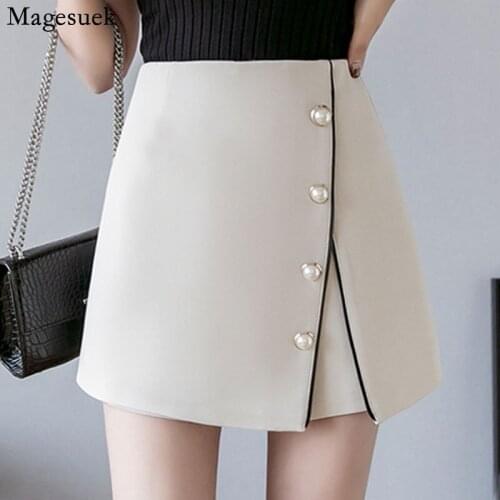A-Line High Waist Skirt for Women 2021 Korean Beading Shorts Skirts Summer New Solid Womens Skirts Button Faldas Mujer Moda 7639