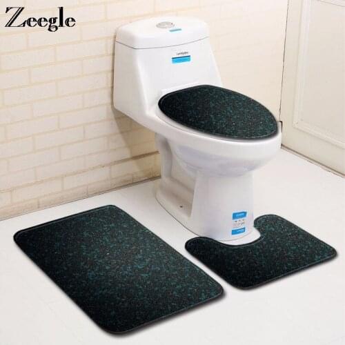 Zeegle 3pcs Bath Mat Set Polyester Anti Slip Shower Carpet Home Soft Toilet Pedestal Rug Absorbent Floor Rug Washable Toilet Set