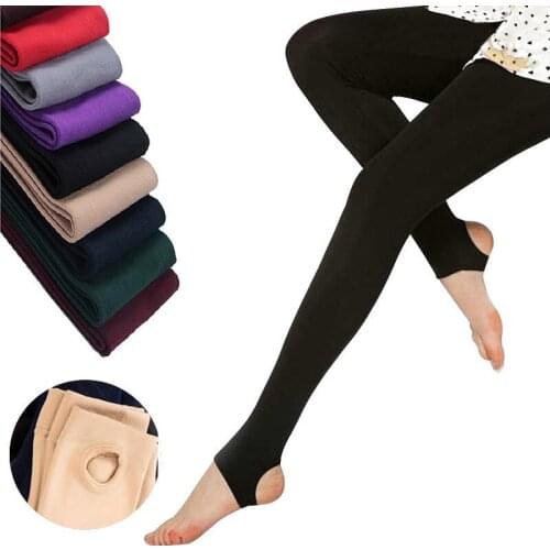 Women Autumn Warm Leggings Thick Warm Winter Candy Color Stretch Push Up Thermal Fleece Lined Pants Trample Stirrup Legging