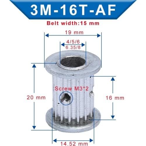 Timing Pulley 3M16T Bore Size 4/5/6/6.35/8 mm Aluminum Material Belt Pulley Slot Width 16 mm For 3M-synchronous belt Width 15mm
