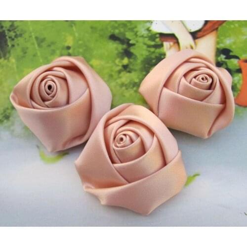 100pcs handmade Satin fabric Rose Rolled Rosette Flower 4cm peach pink free shipping you pick colors