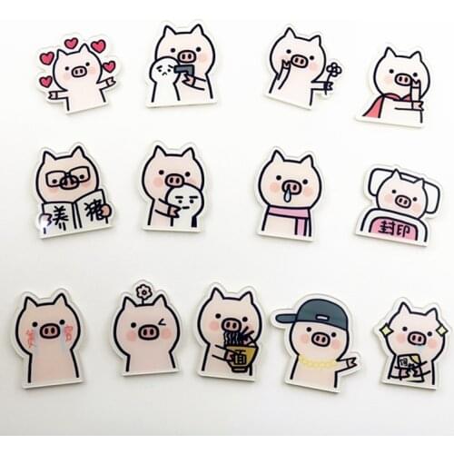 12 Pieces/Lot Cartoon Acrylic Pig Badges Icons Backpack Pins Flower Animal Brooches Jewelry Accessories Label For Women Men Kids