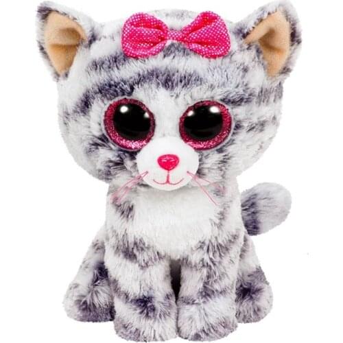 15CM Ty Beanie Big Shiny Pink Eyes Grey White Kiki Cat Doll Soft Plush Stuffed Cat Animal Best Toy Child Birthday Christmas Gift