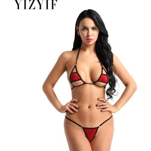 2Pcs Mini Micro bikini tanga micro swimsuit 2019 Women Halter Neck string Bikini Set Bra Top with g-string Thong Sexy bikini Set
