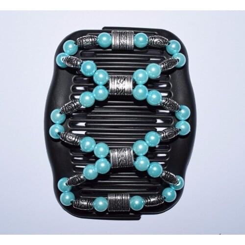 20 PCS/LOT blue pearl and silver hot sale elastic beaded double twin headwear magic hair comb clips for woman fashion