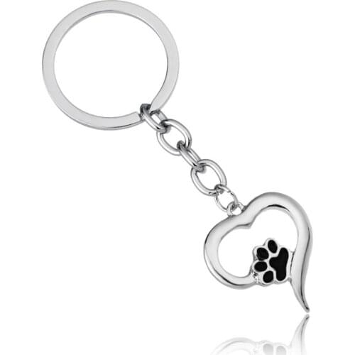 36PC Heart Pendant Black Dog Paw Charm Keyrings Keychains Cute Dog Cat Paw Print Pet Lovers Women Men Jewelry Gifts Key Chains