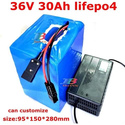 36v 30ah lifepo4 battery with BMS no 36v li ion for 48v 1500w machinery electric bicycle bike scooter go cart +5A charger