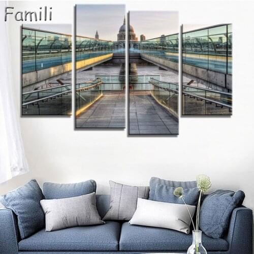 4 Panel Modern Printed London City Wall Painting Canvas Landscape Art Home Decor Wall Pictures For Living Room No Frame
