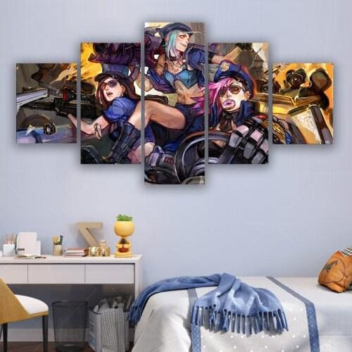 5pcs Luague of Legends Game Girls Caitlyn Jinx Vi LOL Game Poster Artwork Canvas Paintings Wall Art for Home Decor
