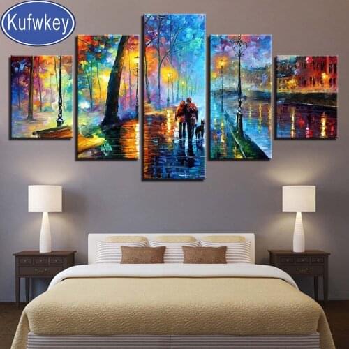 5D diy diamond painting 5 Pieces oil painting love Forest Scenery multigang rhinestones square cross stitch home decor gifts
