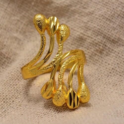 African Dubai Gold Color Wedding Rings for Women Girl Arab Ring Free Size Party Item Ethiopian Jewelry Gifts #051106