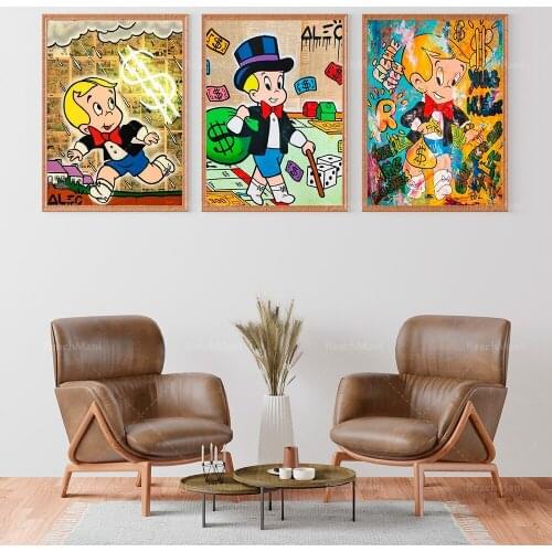 Alec Monopoly Richi Money Graffiti Art Canvas Paintings On the Wall Art Posters and Prints Street Art Canvas Pictures Home Decor