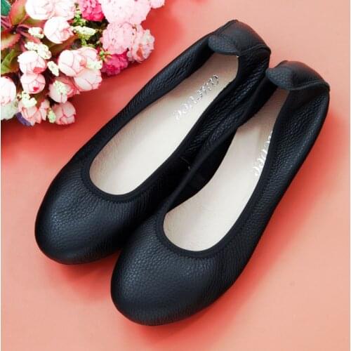 AUCVEE Genuine Leather Flat Shoes Woman Handmade Shallow Mouth Loafers Cowhide Spring Candy Color Casual Shoes Lady Ballet Flats