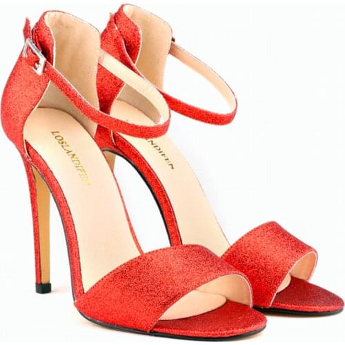 Star Style Shiny Sequined Cloth Open Toe Women Sandals New Arrival Fashion Buckle High Heels Shoes Womens Elegant Party Sandals