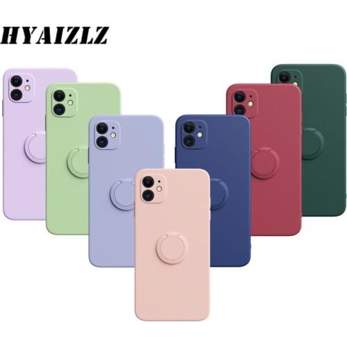 Liquid Silicone Phone Case for iPhone 12 Mini 11 Pro Max SE 2020 XR XS 7 8 Plus Integrated Ring Holder Stand Candy Color Cover