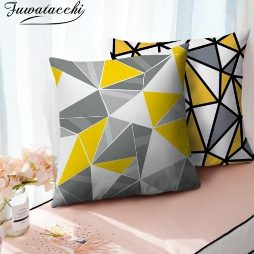 Fuwatacchi Geometric Pillow Case Yellow Plaid Stripes Printed Cushion Covers For Home Chair Sofa Decoration Pillowcases 45*45cm