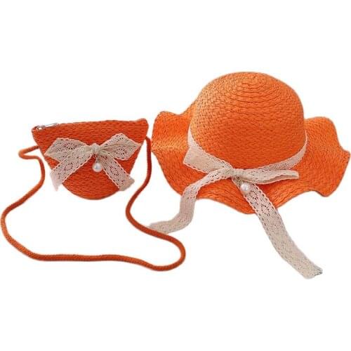 Europe America lace Bowknot PAPER STRAW Children Sun Hat Bag Set Spring Summer Brand Kid Wide Brim Cap For Boy Girl