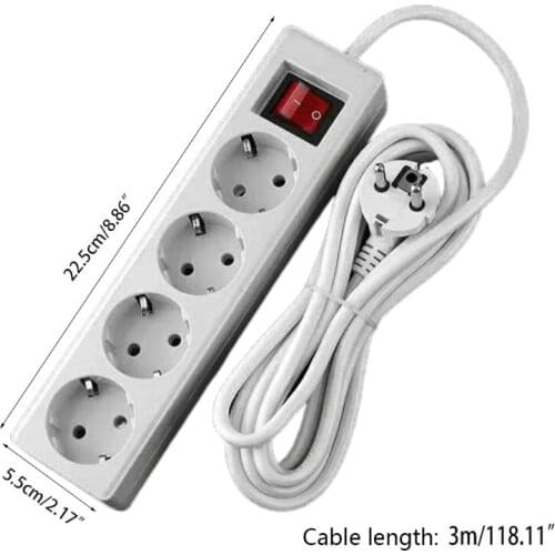 EU Standard German Type Power Strip 3/4/5 Sockets in a Row Flat Adapter Switch
