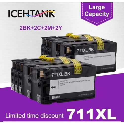 ICEHTANK 8pcs Compatible For HP 711XL 711 XL Ink Cartridges For HP711 DesignJet T120 T520 Printer Refill Cartridge