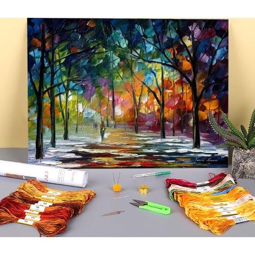 Oil Painting Style Winter Printed Fabric 11CT Cross-Stitch Kit Embroidery DMC Threads Handicraft Knitting Hobby Craft Jewelry