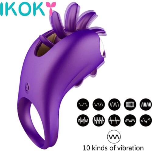 IKOKY Vibrator Penis Ring Rotation Oral Vagina Clitoris Stimulate G-spot Massage Cock Ring Tongue Licking
