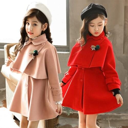 Girls Woolen Dresses Set 2 Pcs Spring Fall New Childrens Princess Vest Dress + Cloak Coat Twinset Kids Cute Preppy Clothes P378