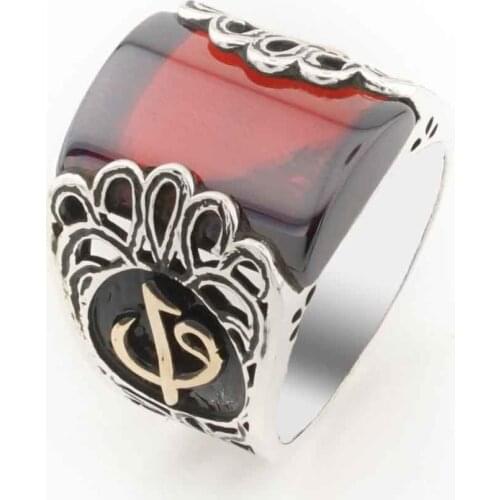 Red Cubic Zirconia Aleph Woah Man Silver Ring