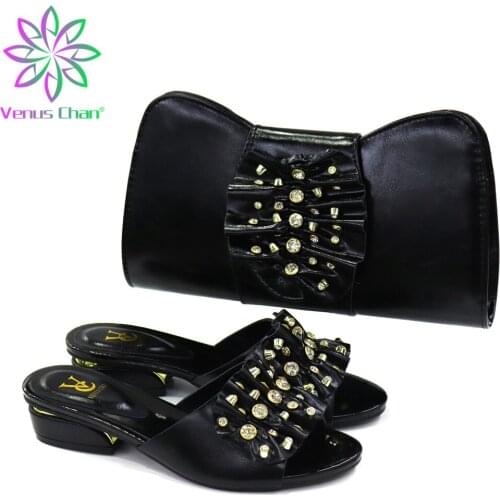 Summer Rhinestone Slipper High Heels Shoes and Bag for New Year Parties Elegant Fashion Casual Shoe Women Sandals Plus Size