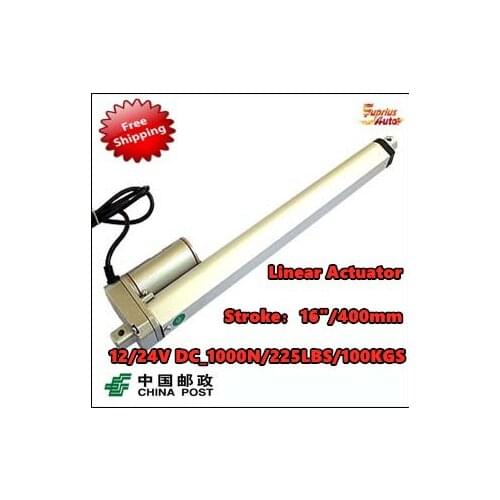 12v/24v DC linear actuator, 16inch/400mm stroke, 1000N/100kgs/225lbs load electric linear actuator Free Shipping By China Post