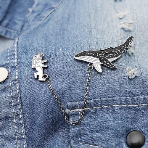 Fashion Cartoon Brooch Fish Badges Astronaut Dolphin Shark Whale Origami Crane Enamel Pins Denim Bag Marine Animal Jewelry Women