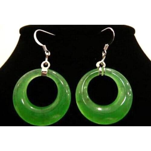 Fashion Emerald Green Jade Oval Drop 18KWGP Hook Women Girl Party Event Earrings