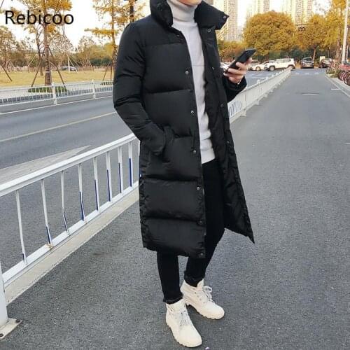 Mens Long Down Jacket Coat Luxury Brand Winter Solid Black Parkas Men Plus Size 4XL Thick Warm Slim Fit Male Overcoat