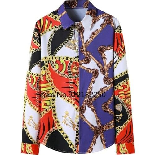 Mens Casual Button Down Baroque Floral Dress Shirt Tuxedo Shirts 2021 Autumn New Long Sleeve Luxury Shirt Men Chemise Homme XXL